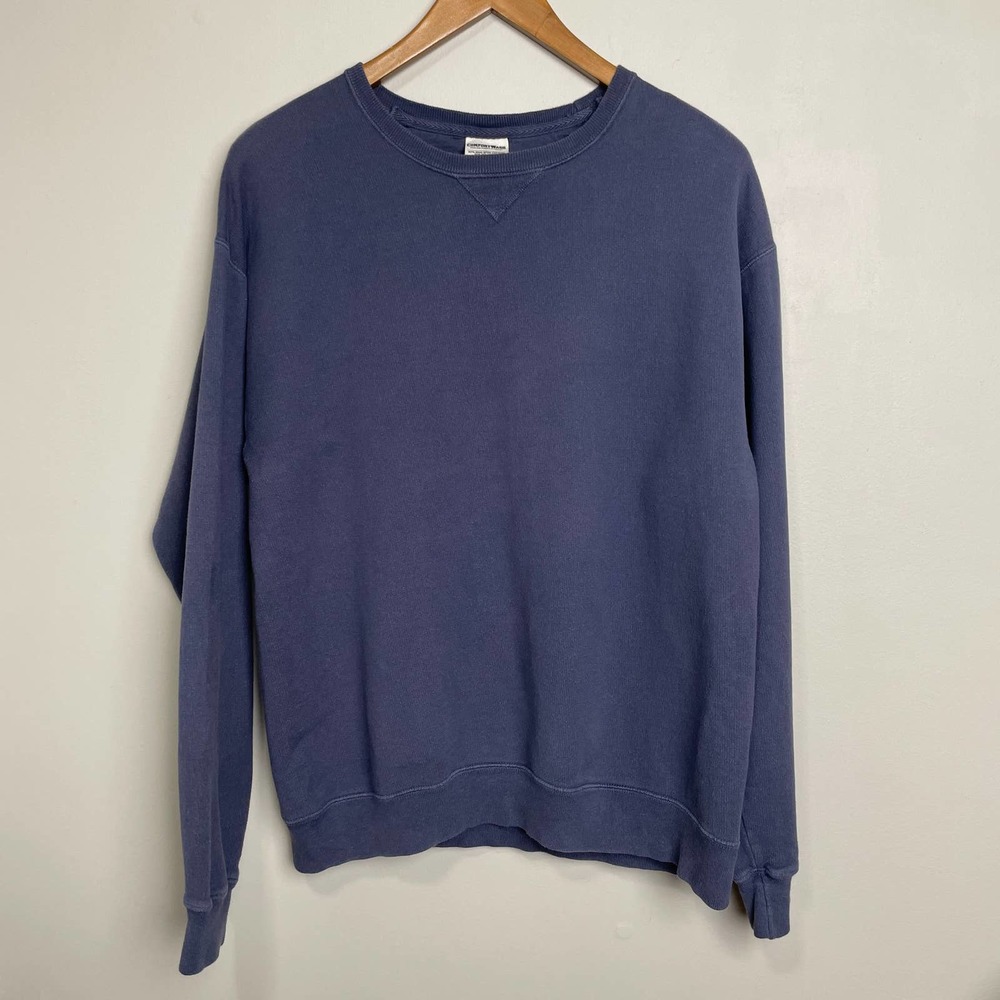 Comfort Wash Blue Crew Neck Pull Over Long Sleeve Ring Spun Cotton Blend M